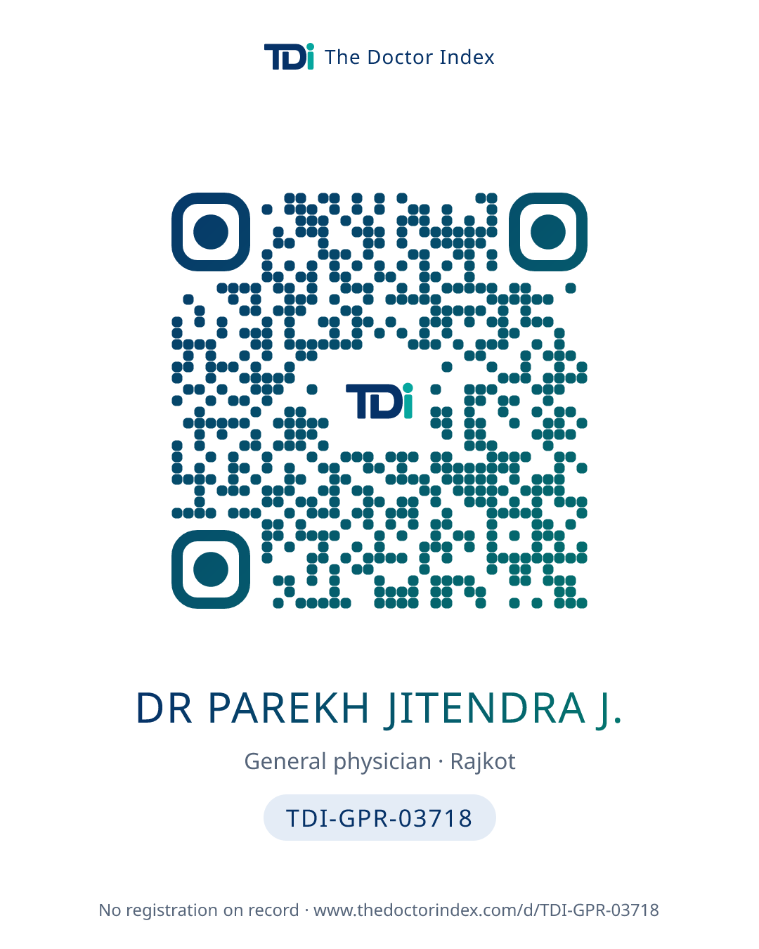 QR card for Dr Parekh Jitendra J., TDI-GPR-03718