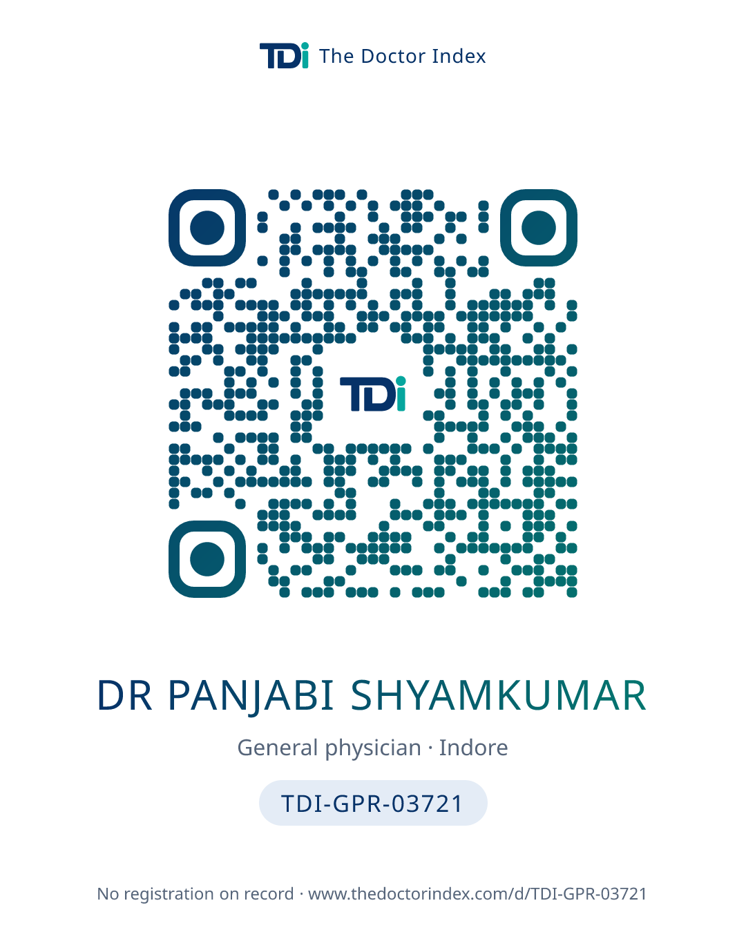 QR card for Dr Panjabi Shyamkumar, TDI-GPR-03721