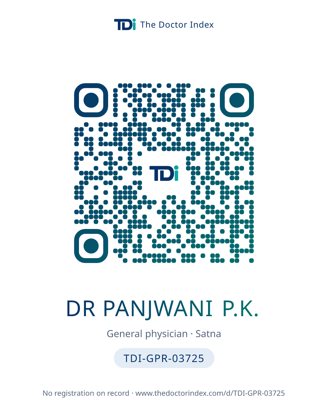 QR card for Dr Panjwani P.K., TDI-GPR-03725