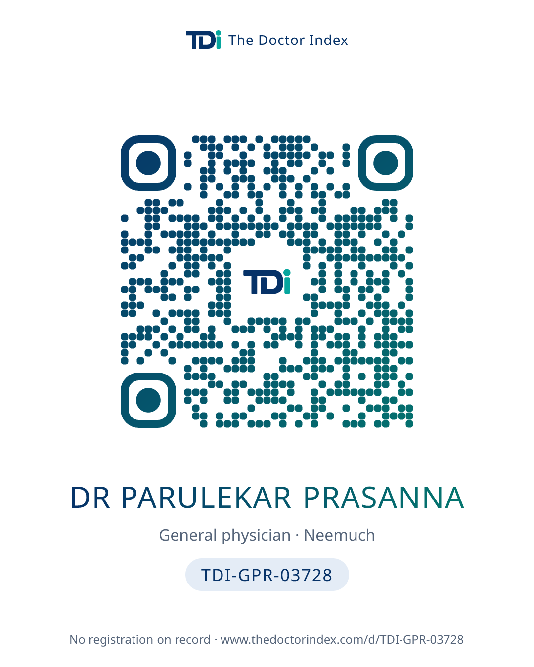 QR card for Dr Parulekar Prasanna, TDI-GPR-03728