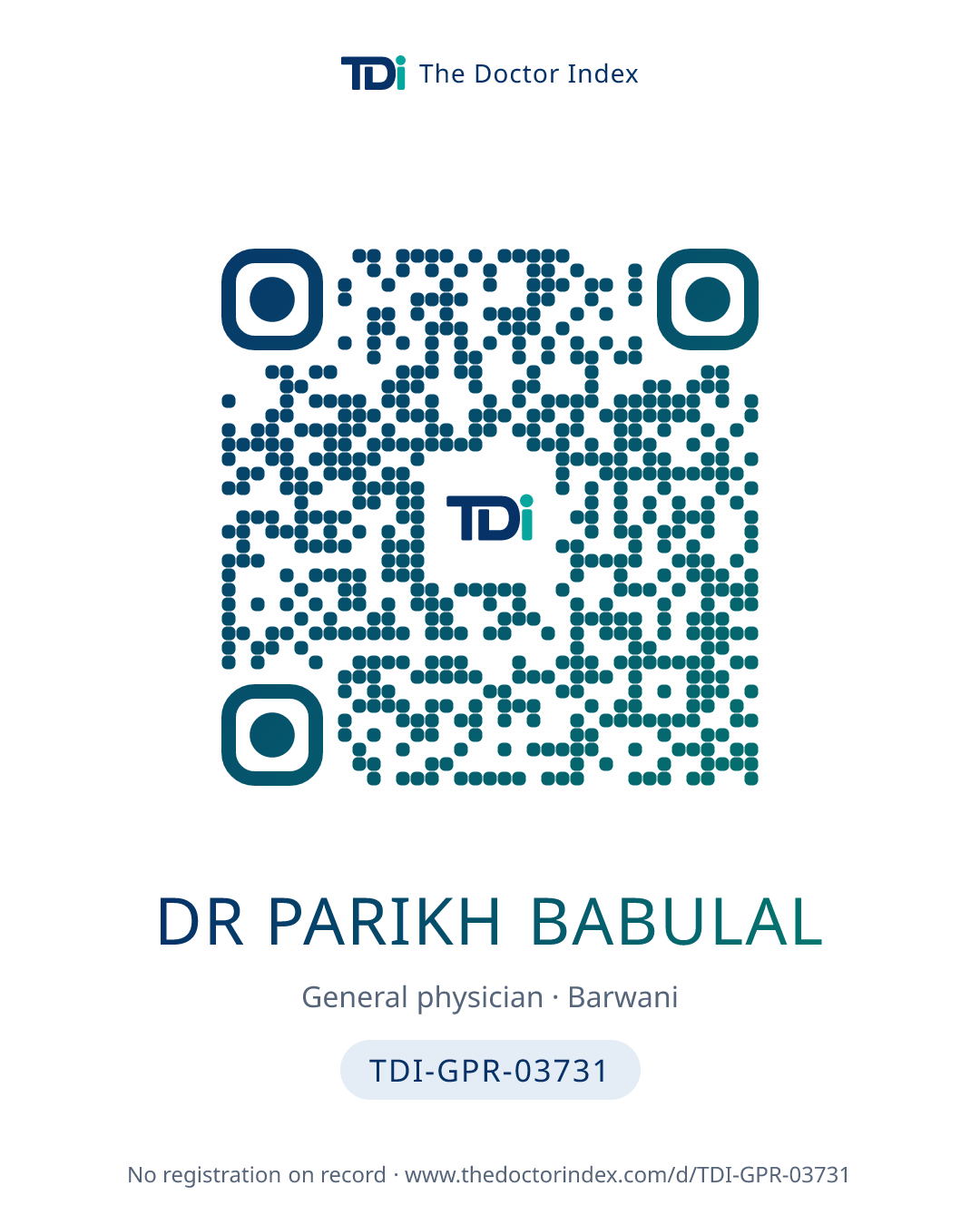 QR card for Dr Parikh Babulal, TDI-GPR-03731