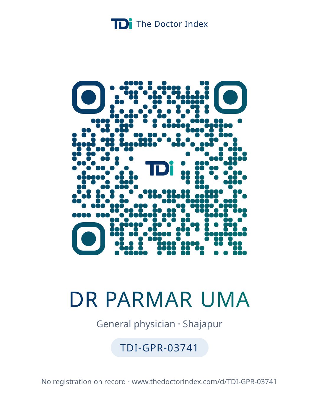 QR card for Dr Parmar Uma, TDI-GPR-03741