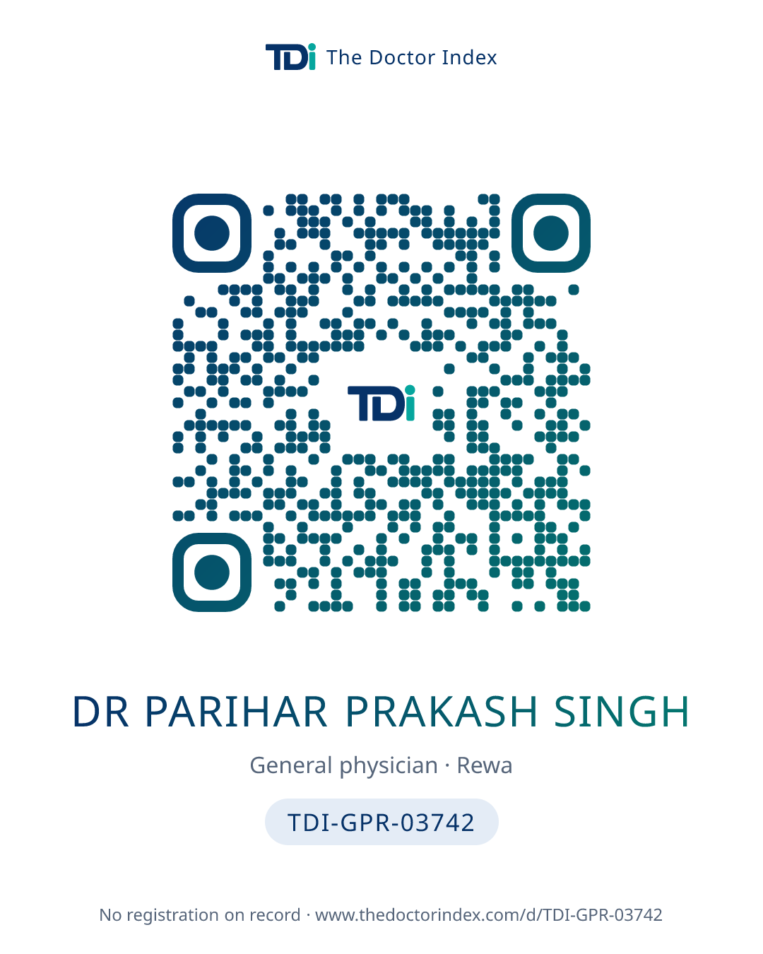 QR card for Dr Parihar Prakash Singh, TDI-GPR-03742