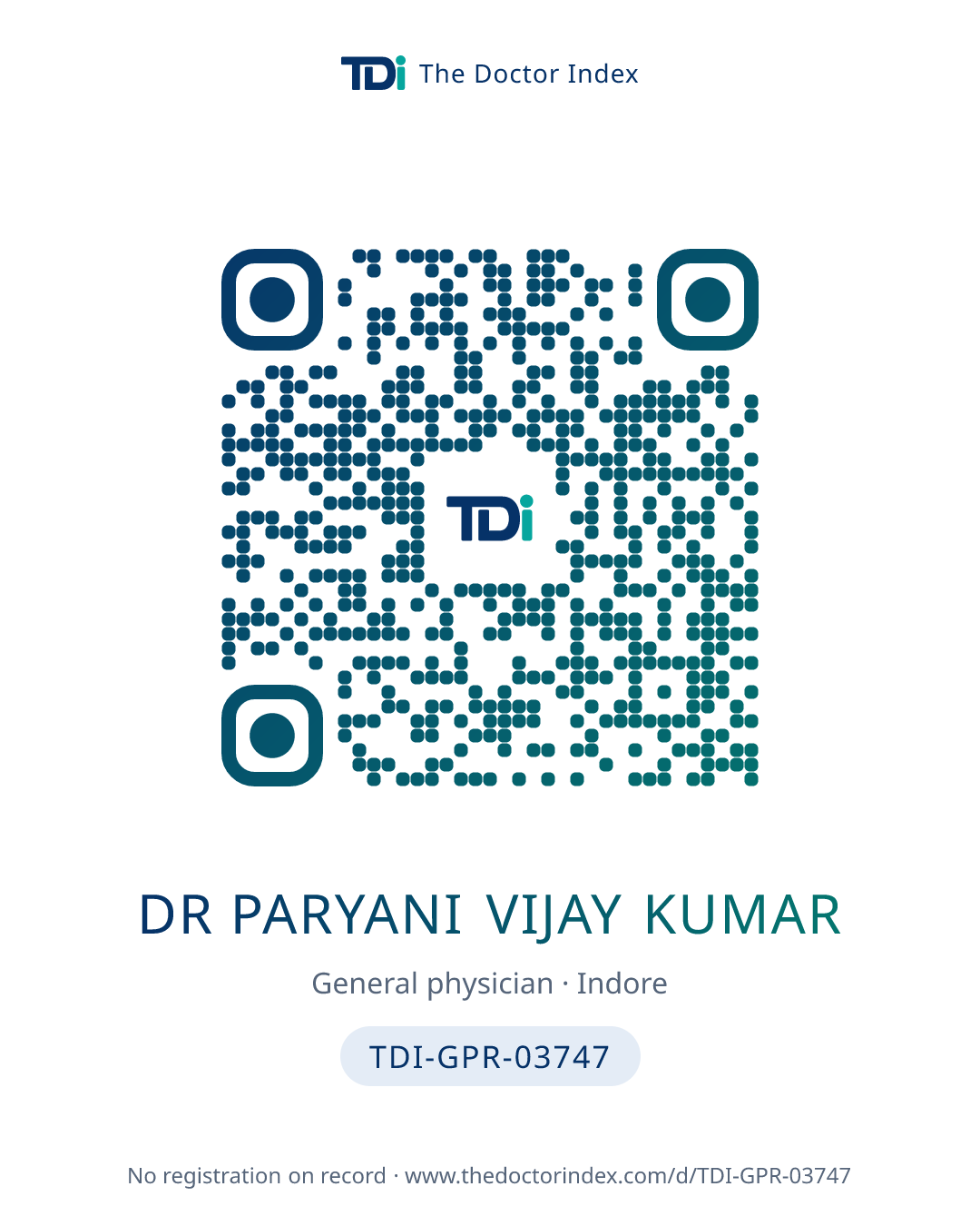 QR card for Dr Paryani Vijay Kumar, TDI-GPR-03747