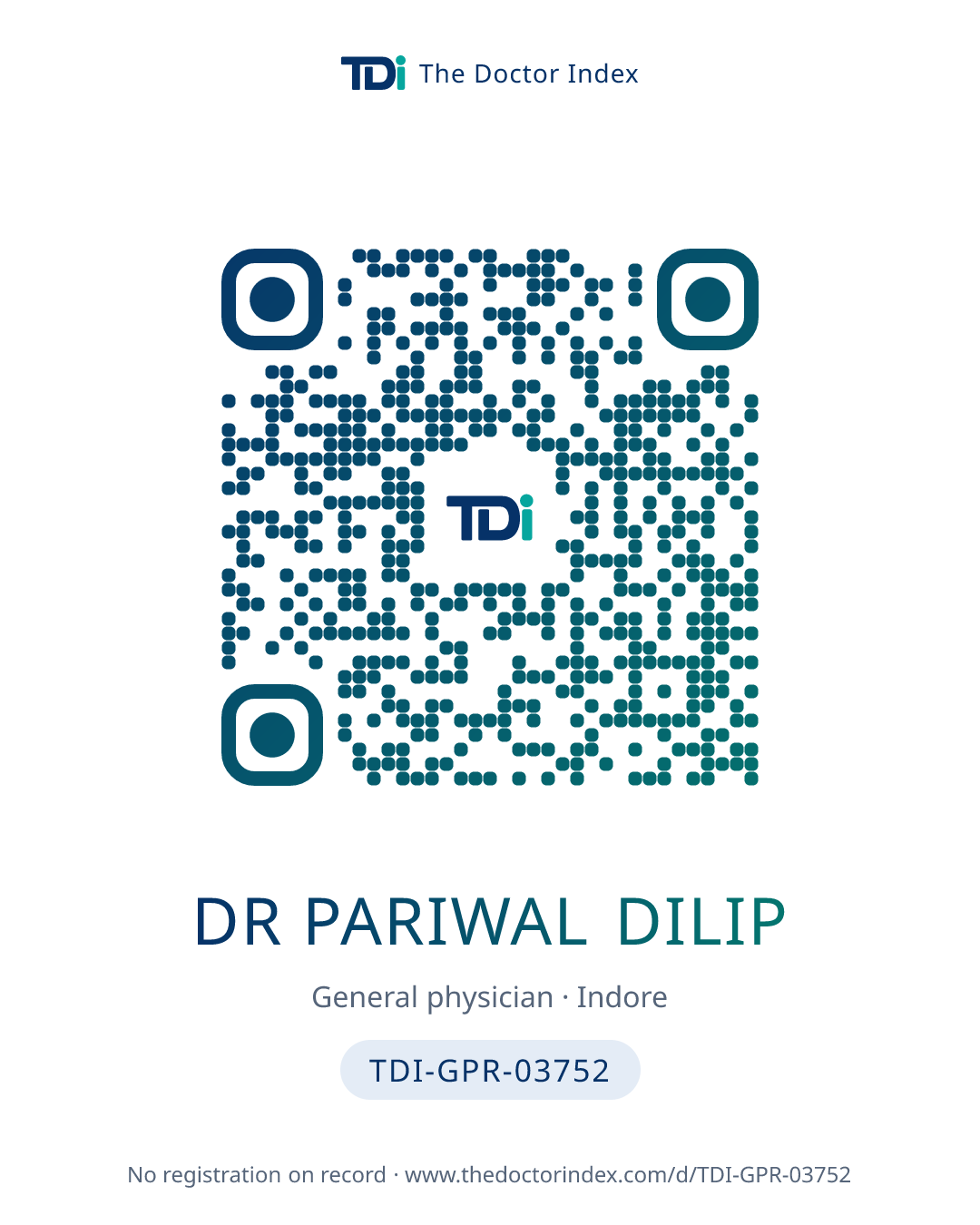 QR card for Dr Pariwal Dilip, TDI-GPR-03752