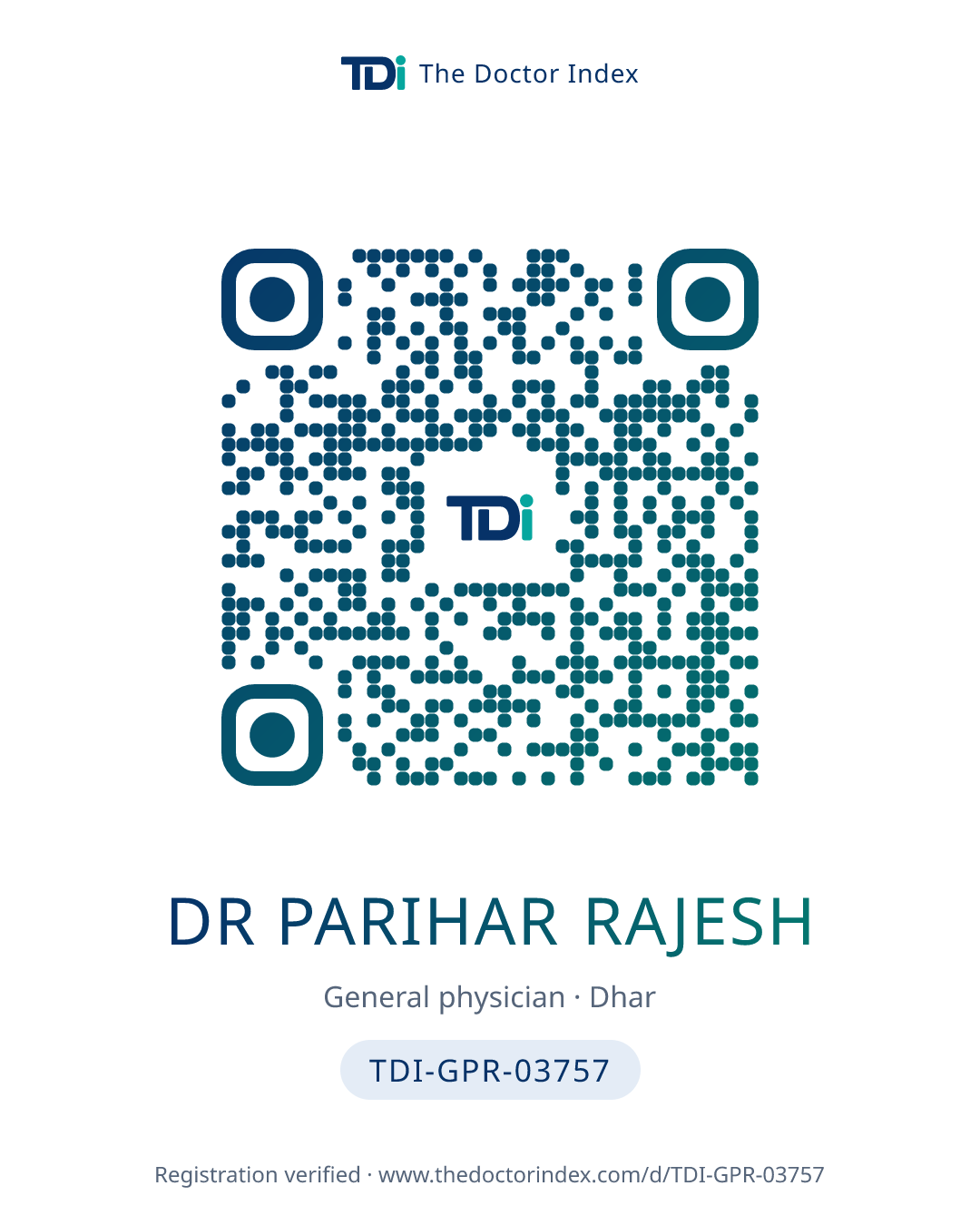 QR card for Dr Parihar Rajesh, TDI-GPR-03757