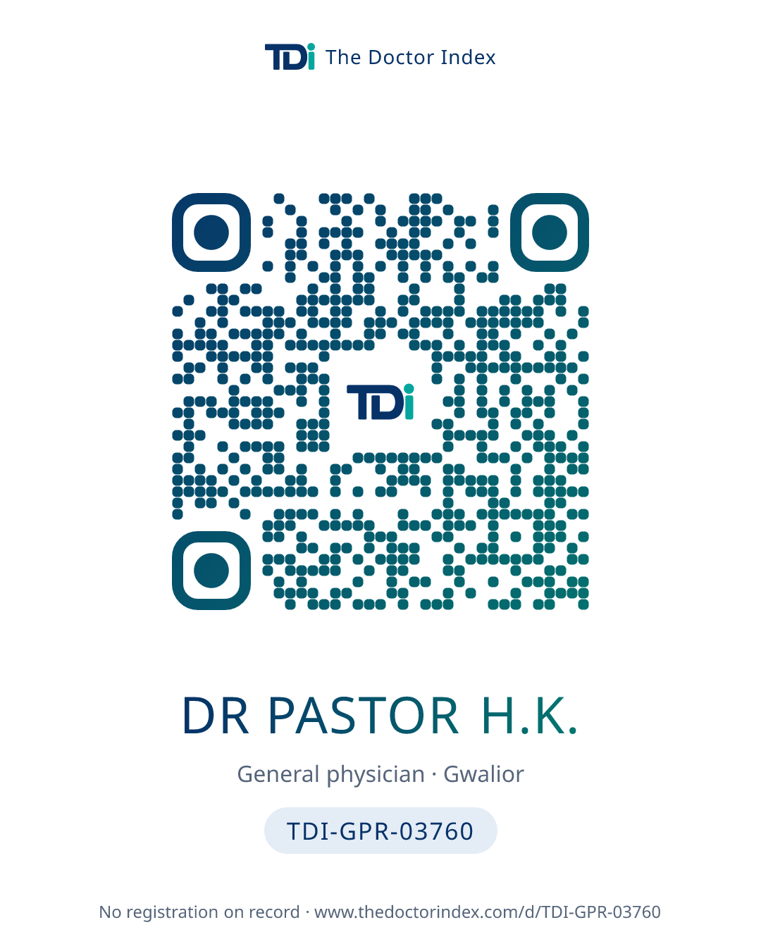 QR card for Dr Pastor H.K., TDI-GPR-03760