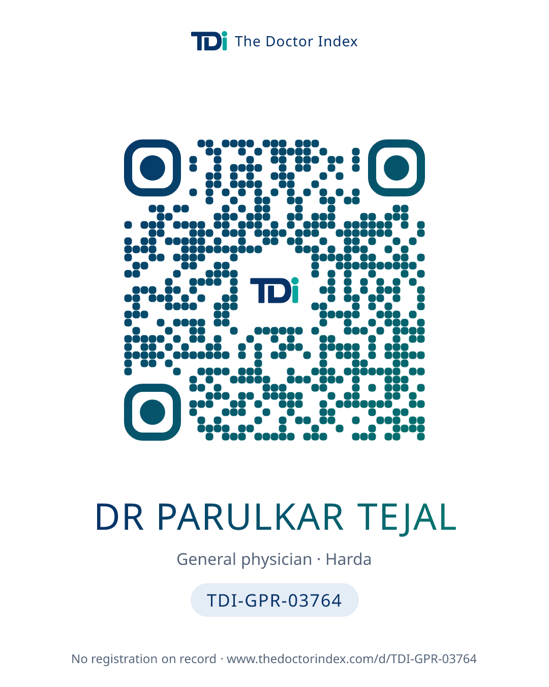 QR card for Dr Parulkar Tejal, TDI-GPR-03764