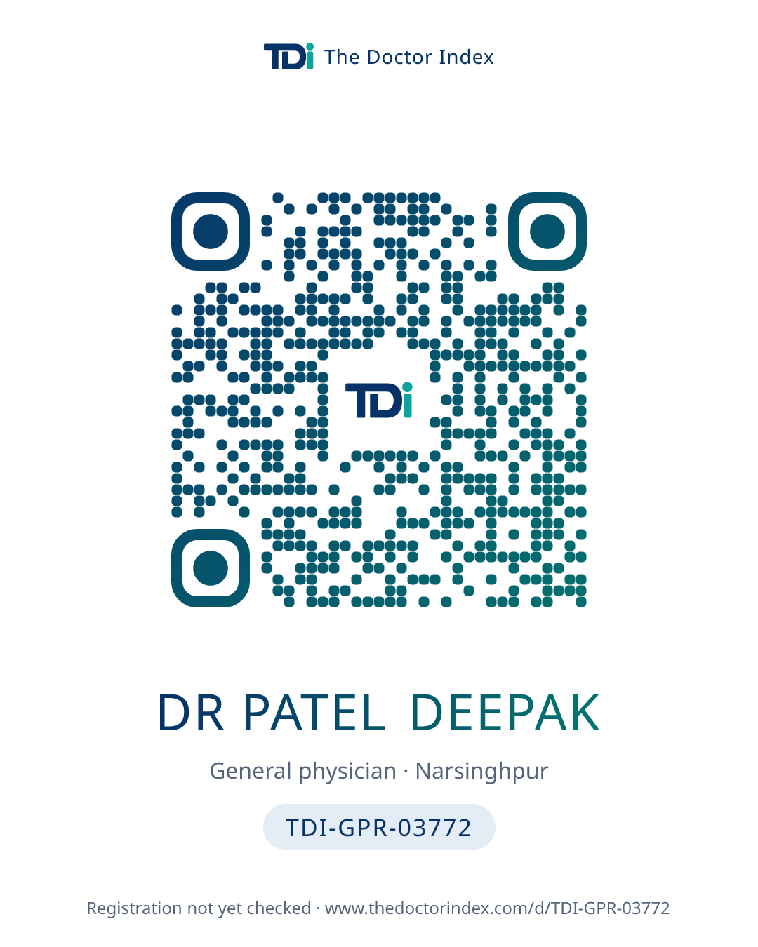 QR card for Dr Patel Deepak, TDI-GPR-03772