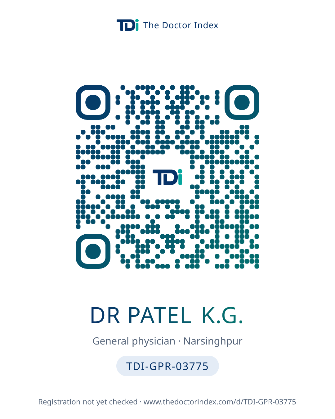 QR card for Dr Patel K.G., TDI-GPR-03775