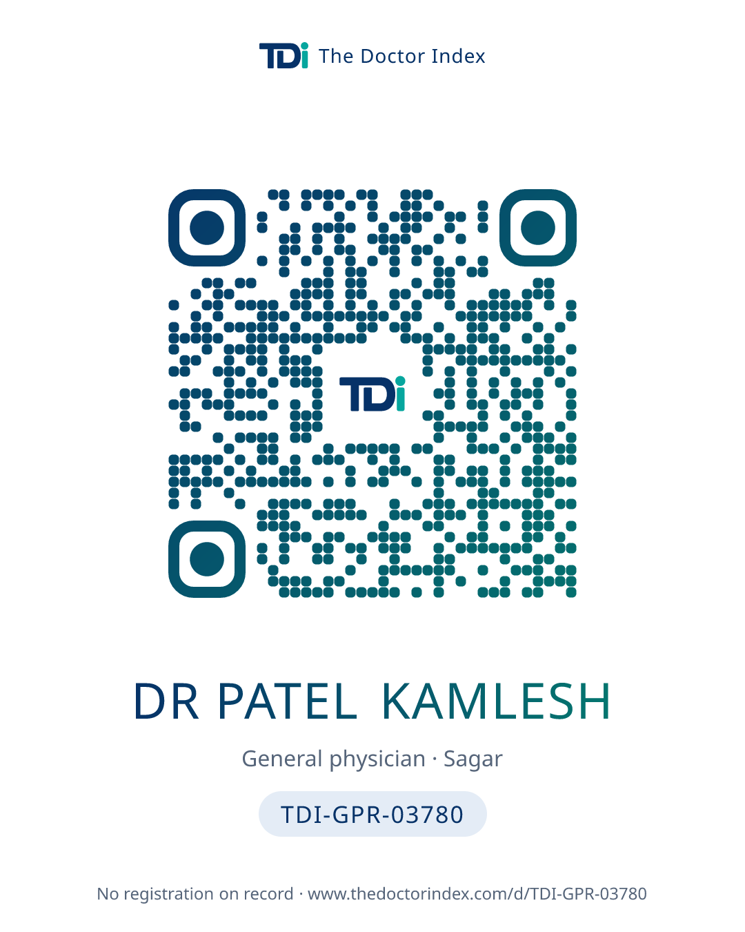 QR card for Dr Patel Kamlesh, TDI-GPR-03780