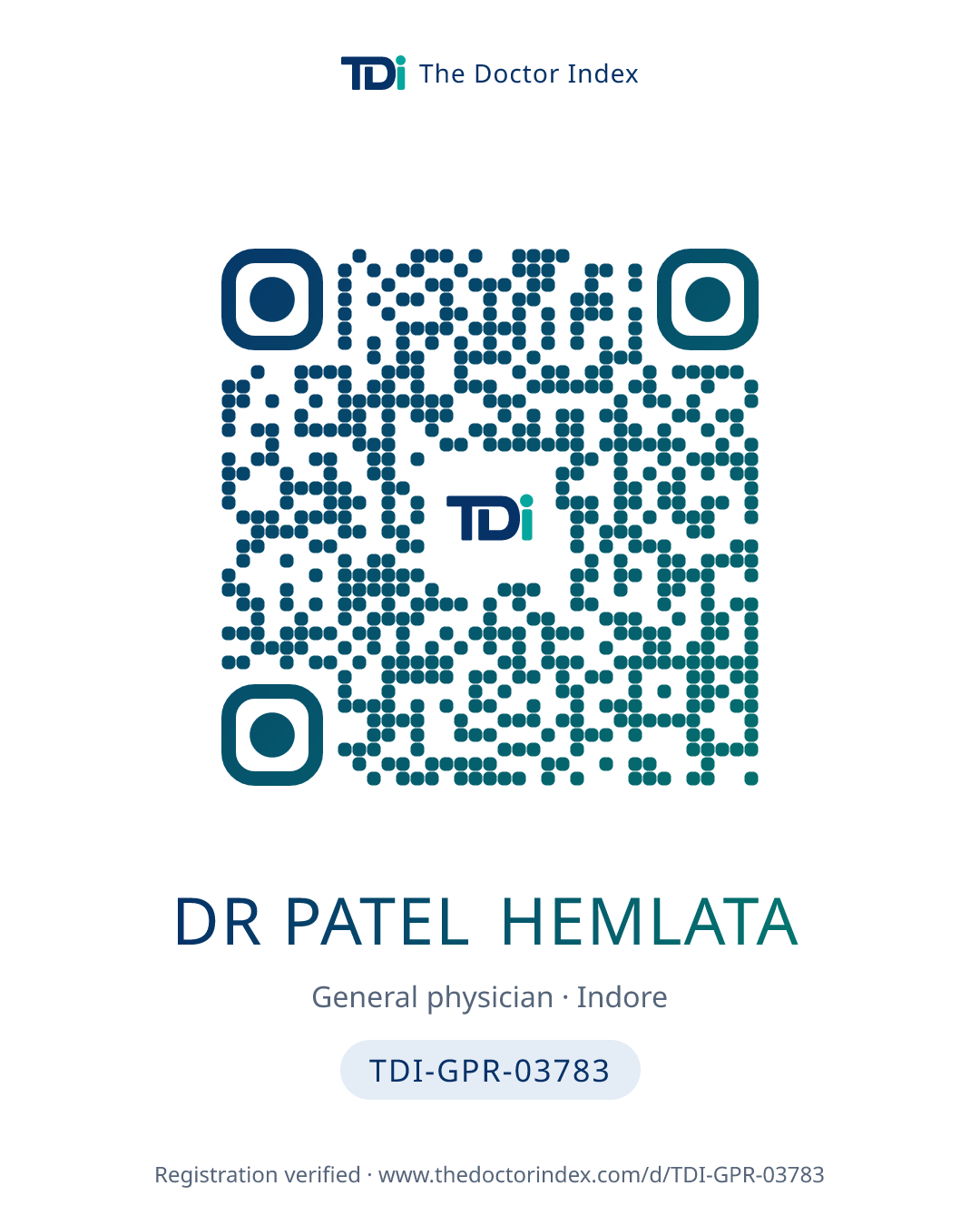 QR card for Dr Patel Hemlata, TDI-GPR-03783