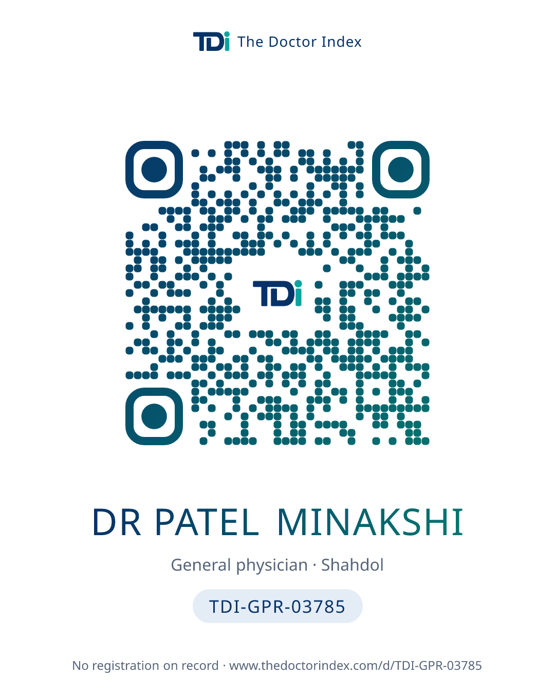 QR card for Dr Patel Minakshi, TDI-GPR-03785
