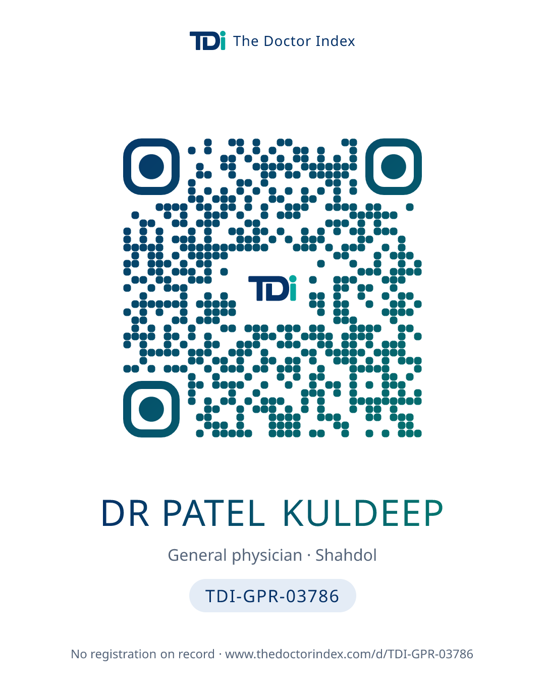 QR card for Dr Patel Kuldeep, TDI-GPR-03786