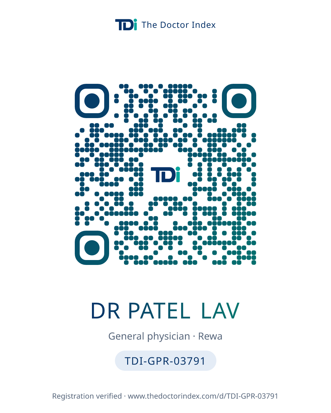 QR card for Dr Patel Lav, TDI-GPR-03791
