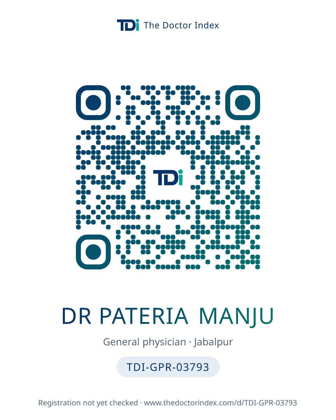 QR card for Dr Pateria Manju, TDI-GPR-03793