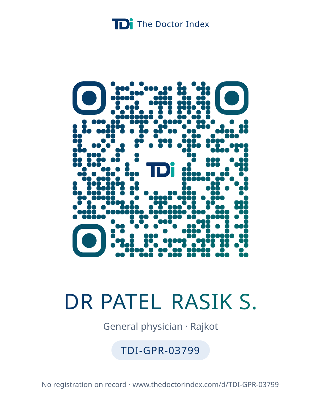 QR card for Dr Patel Rasik S., TDI-GPR-03799