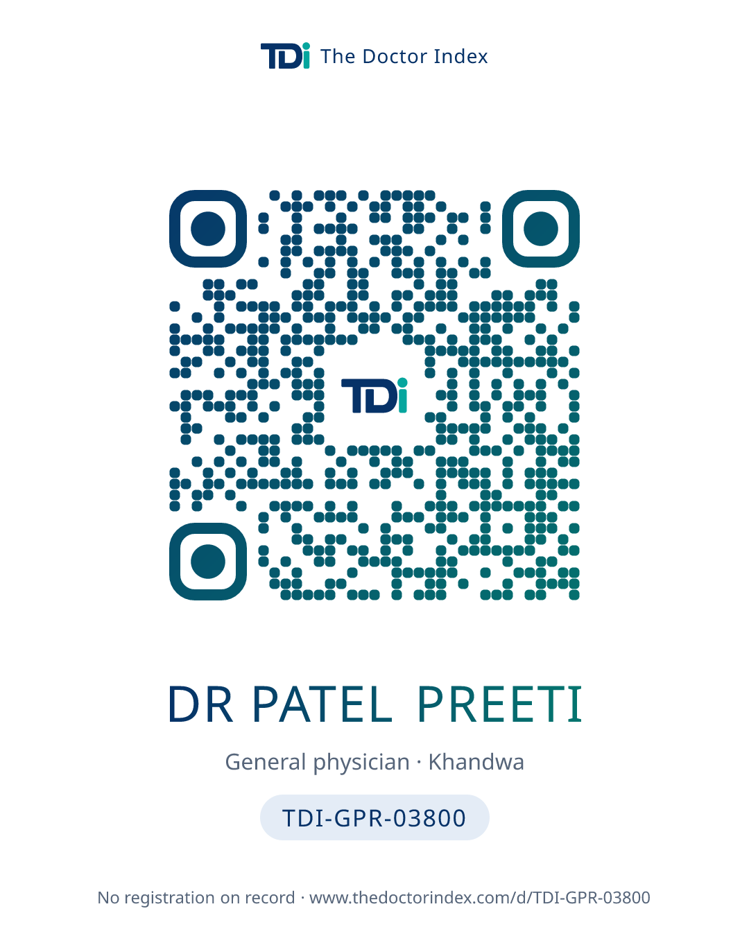 QR card for Dr Patel Preeti, TDI-GPR-03800