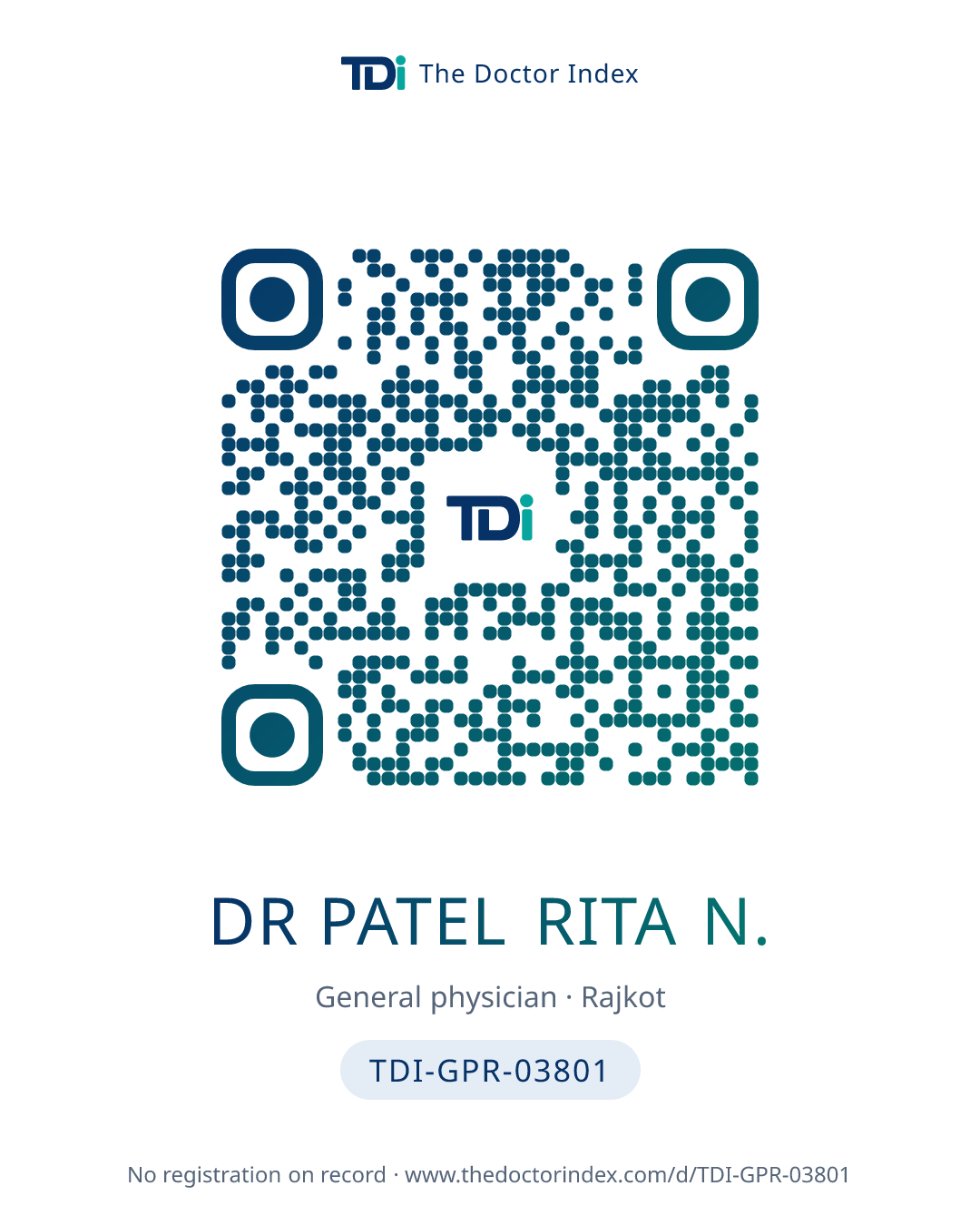 QR card for Dr Patel Rita N., TDI-GPR-03801
