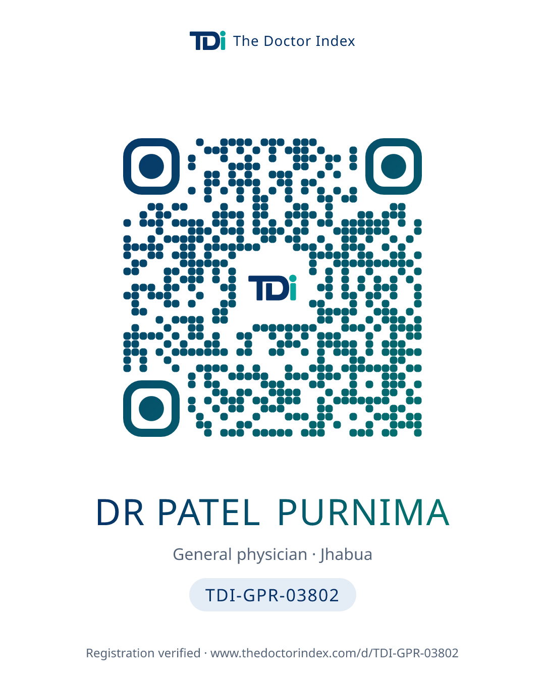 QR card for Dr Patel Purnima, TDI-GPR-03802