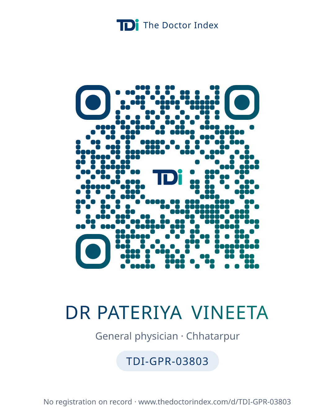 QR card for Dr Pateriya Vineeta, TDI-GPR-03803