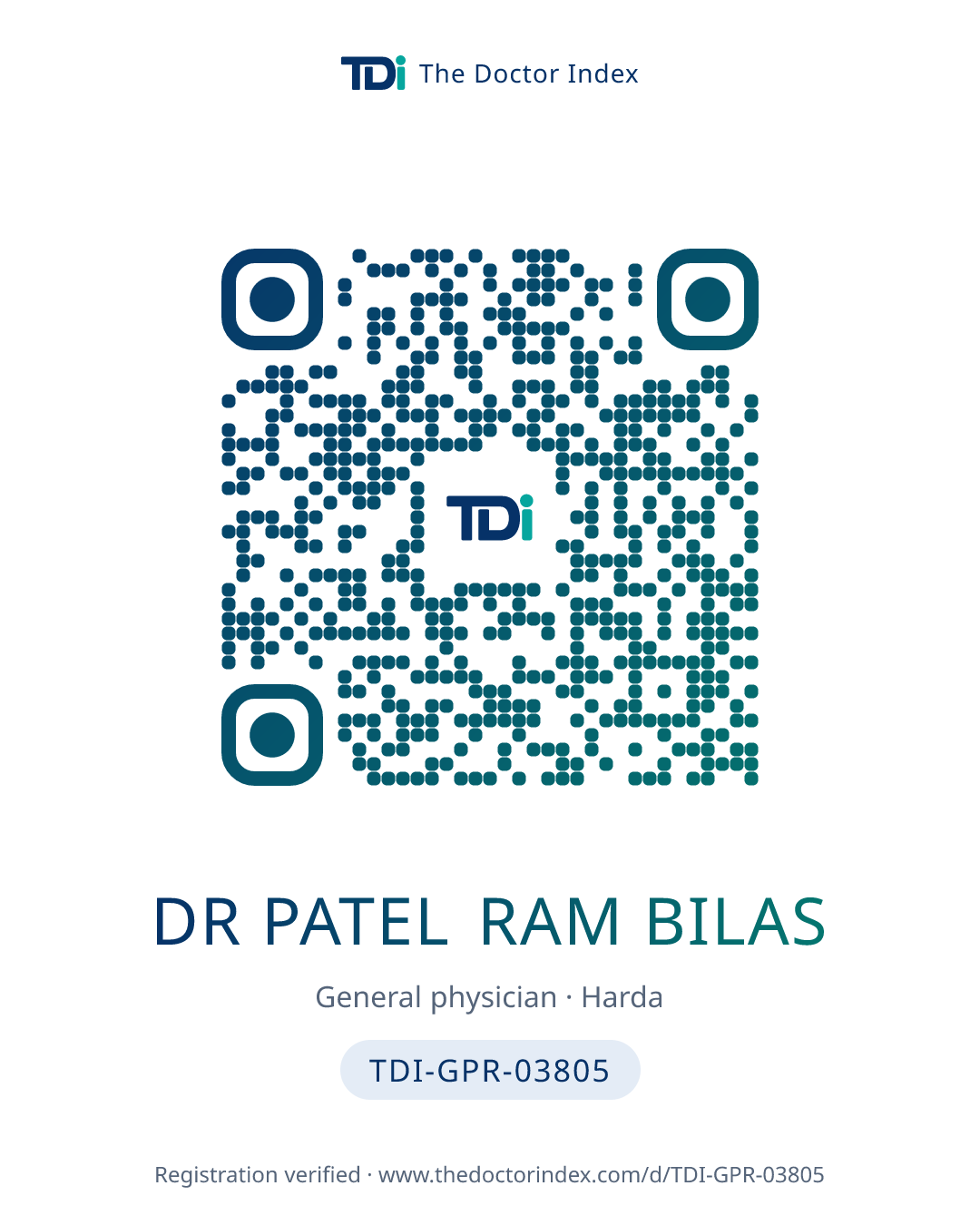 QR card for Dr Patel Ram Bilas, TDI-GPR-03805