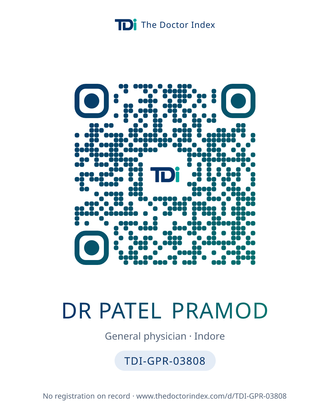 QR card for Dr Patel Pramod, TDI-GPR-03808