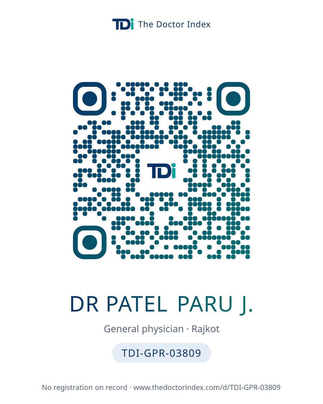 QR card for Dr Patel Paru J., TDI-GPR-03809