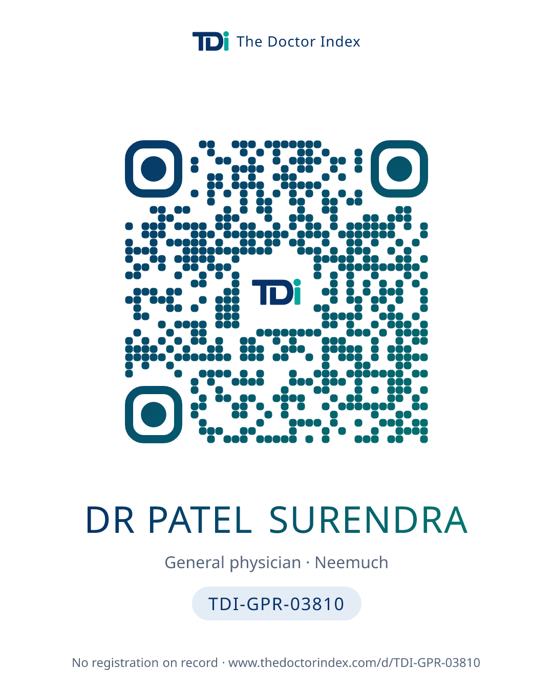 QR card for Dr Patel Surendra, TDI-GPR-03810