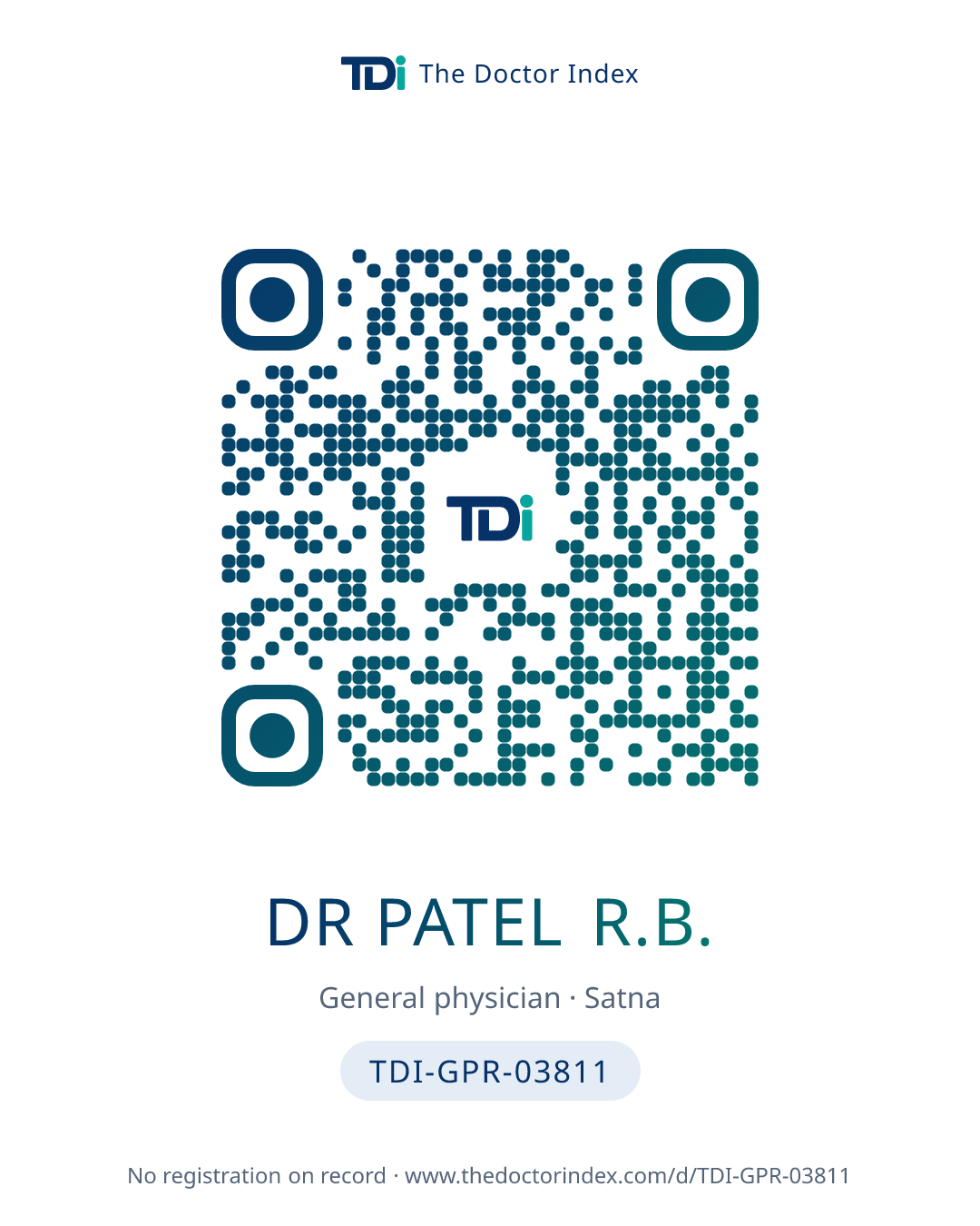QR card for Dr Patel R.B., TDI-GPR-03811