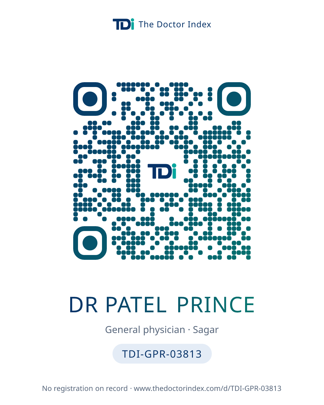QR card for Dr Patel Prince, TDI-GPR-03813