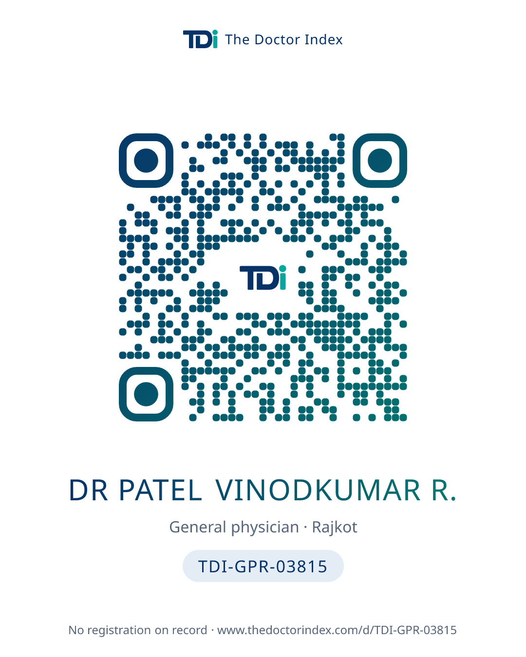 QR card for Dr Patel Vinodkumar R., TDI-GPR-03815