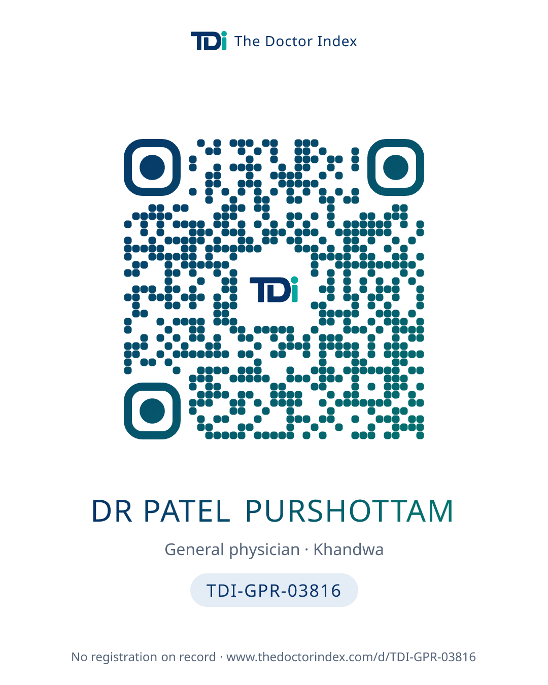 QR card for Dr Patel Purshottam, TDI-GPR-03816