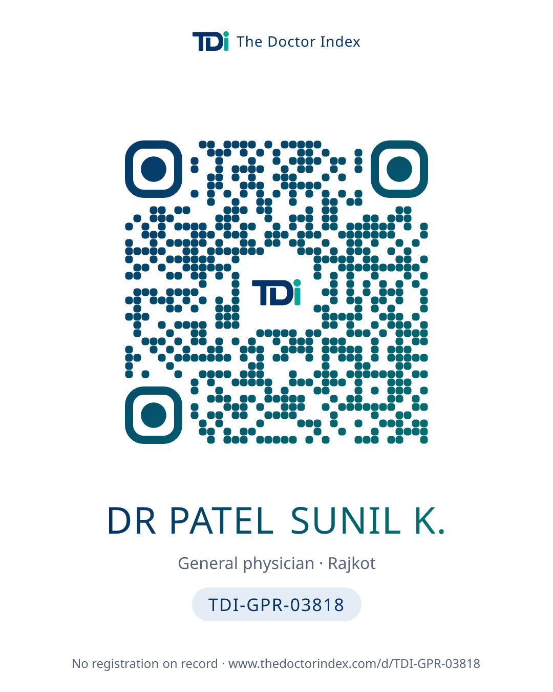 QR card for Dr Patel Sunil K., TDI-GPR-03818