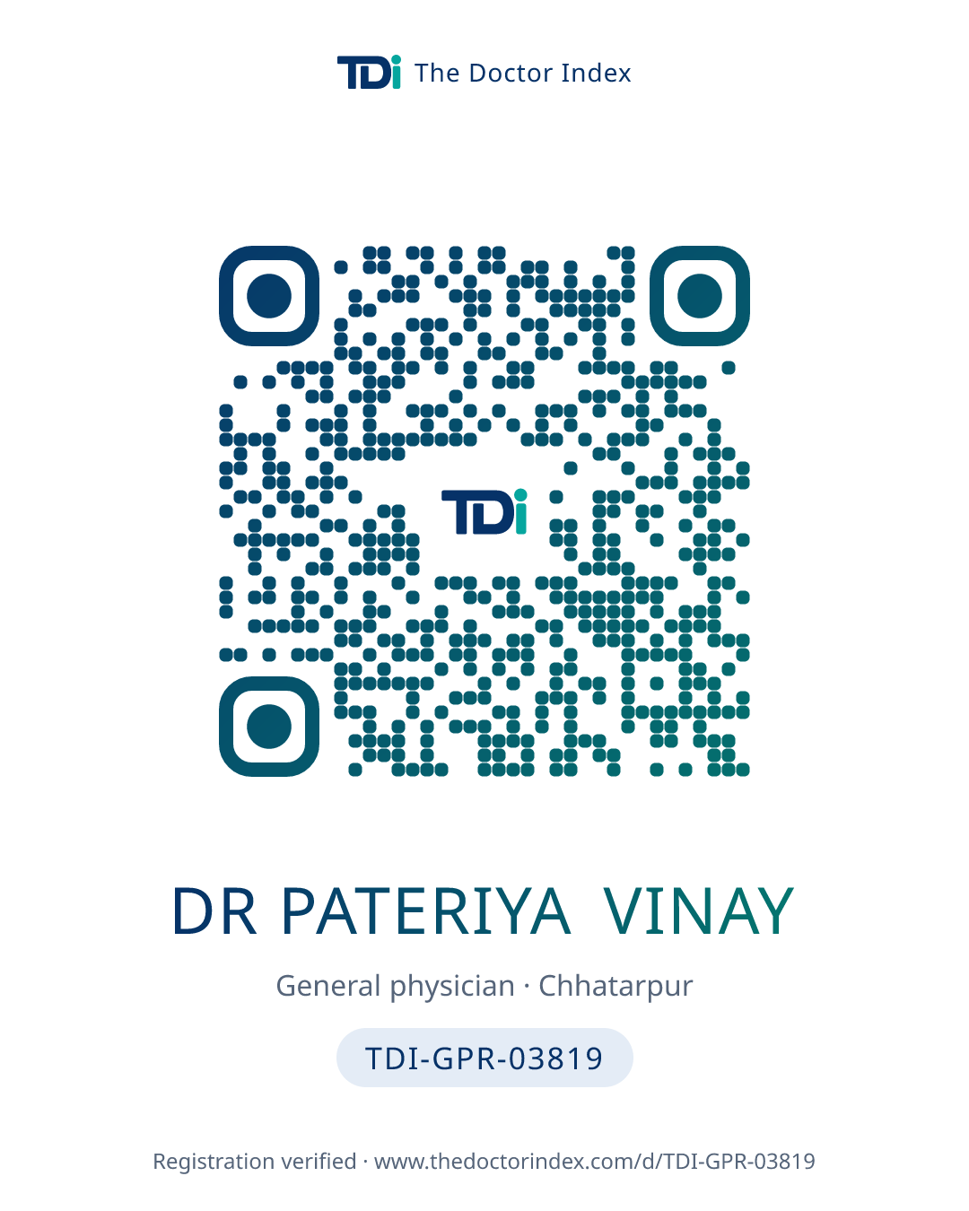 QR card for Dr Pateriya Vinay, TDI-GPR-03819