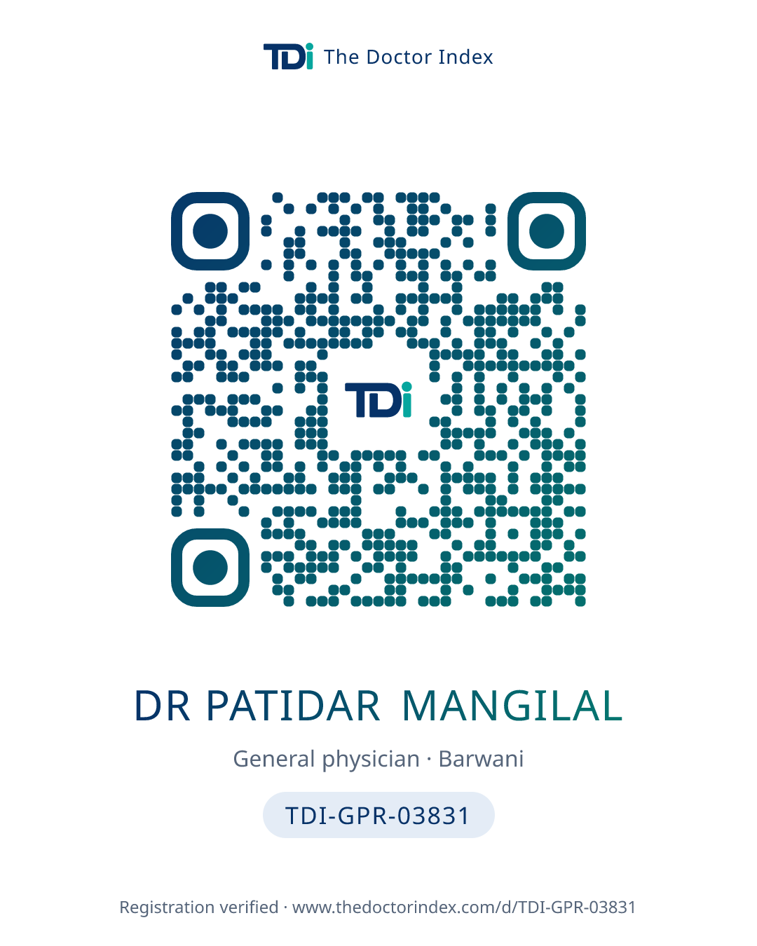 QR card for Dr Patidar Mangilal, TDI-GPR-03831