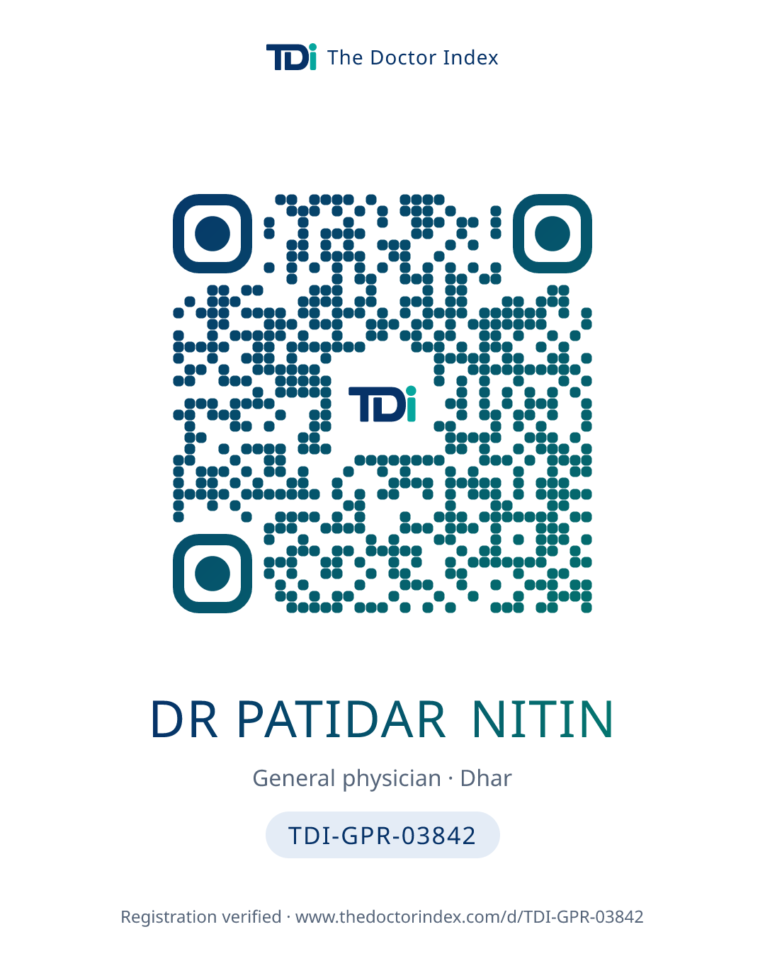 QR card for Dr Patidar Nitin, TDI-GPR-03842