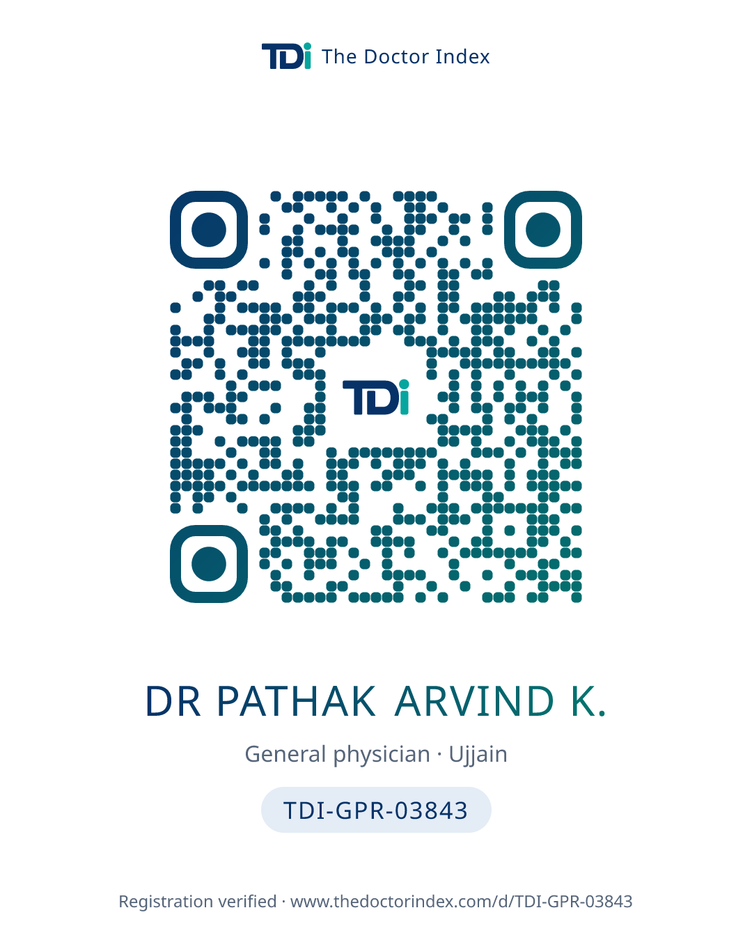 QR card for Dr Pathak Arvind K., TDI-GPR-03843