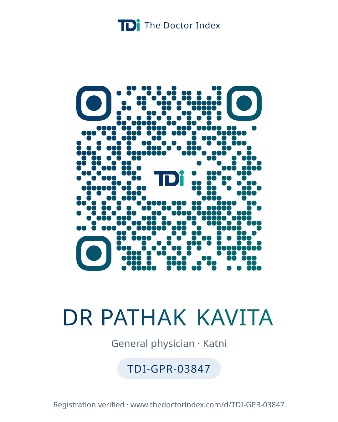 QR card for Dr Pathak Kavita, TDI-GPR-03847
