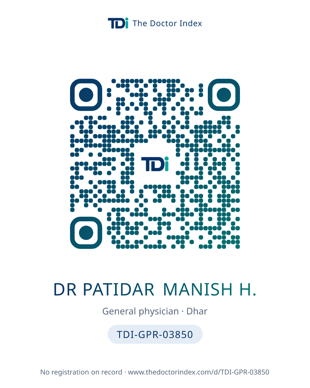QR card for Dr Patidar Manish H., TDI-GPR-03850