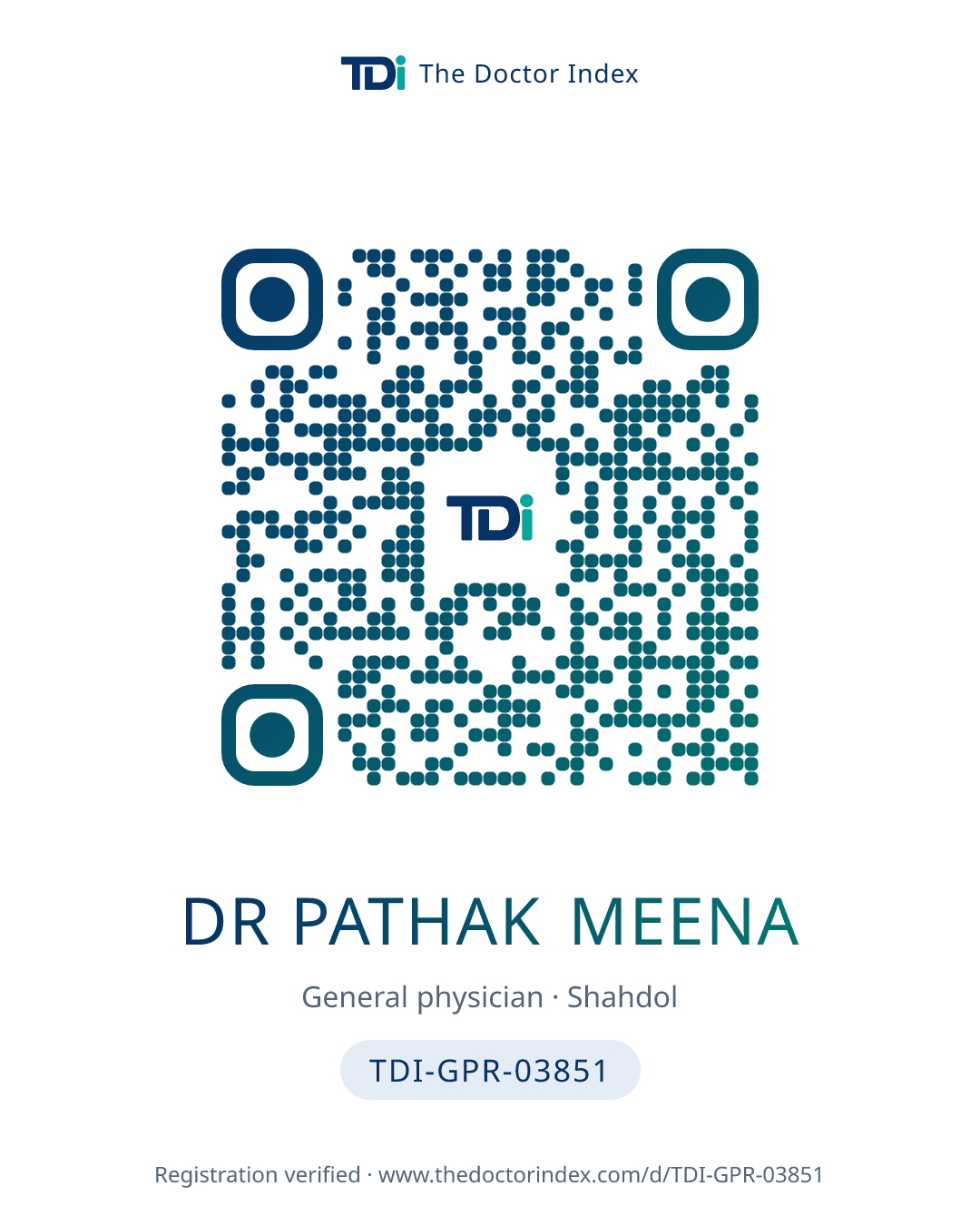 QR card for Dr Pathak Meena, TDI-GPR-03851