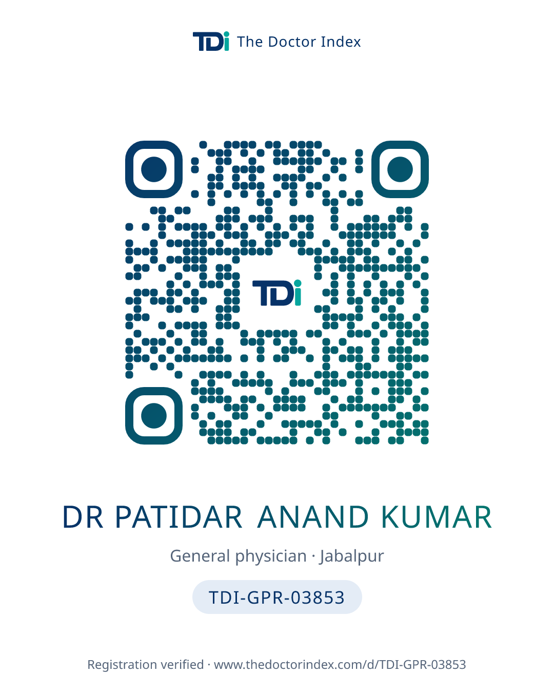 QR card for Dr Patidar Anand Kumar, TDI-GPR-03853