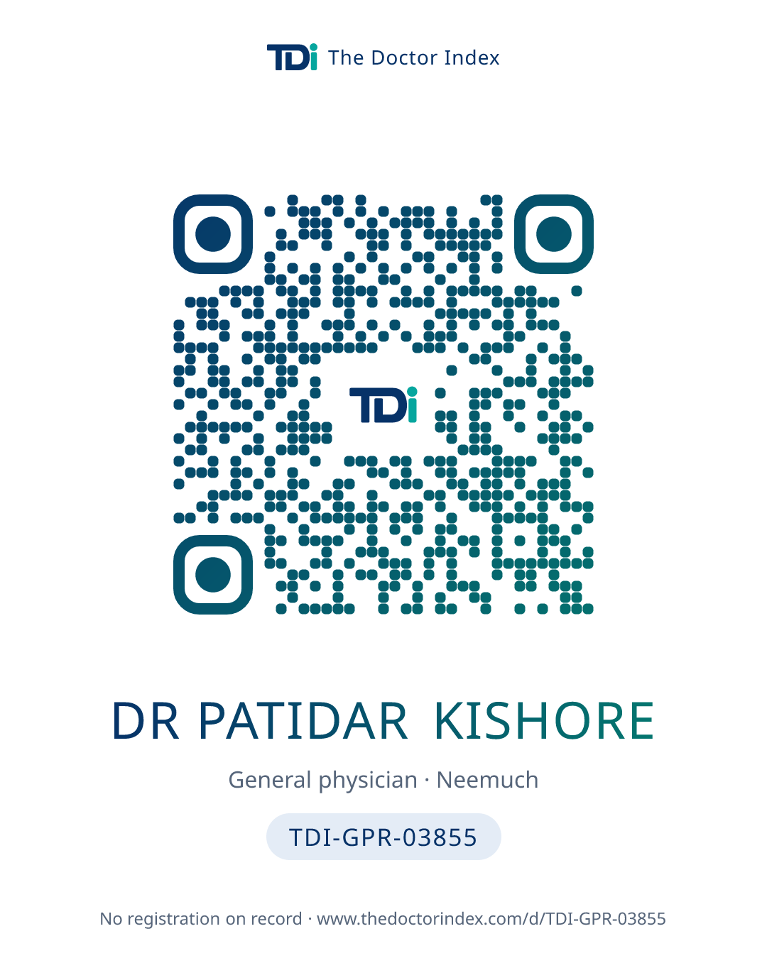 QR card for Dr Patidar Kishore, TDI-GPR-03855