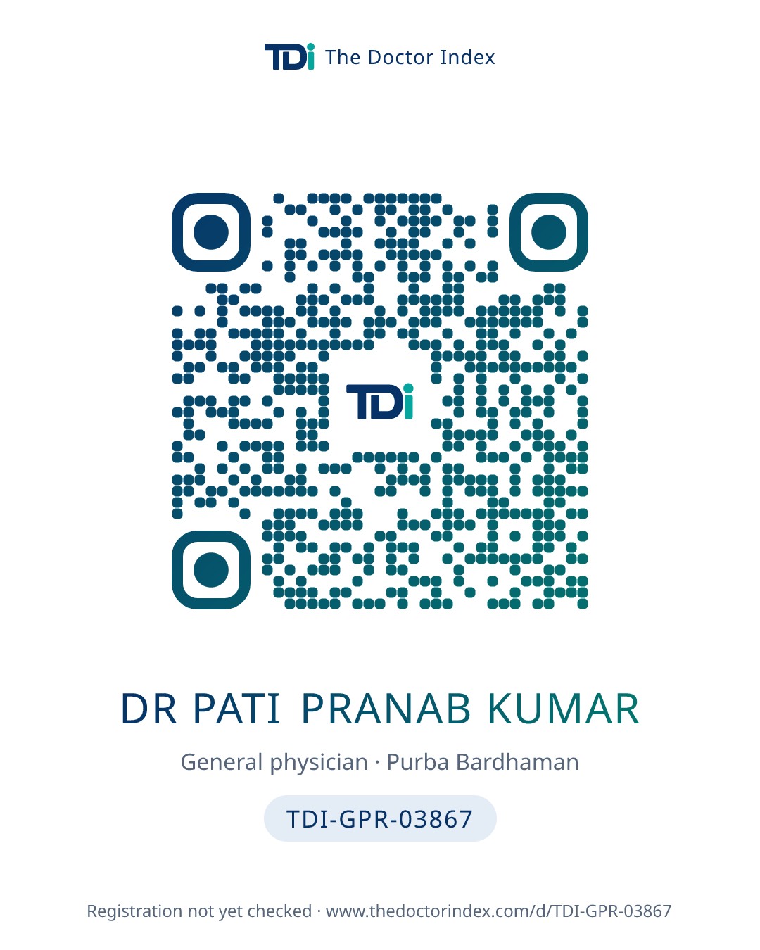 QR card for Dr Pati Pranab Kumar, TDI-GPR-03867
