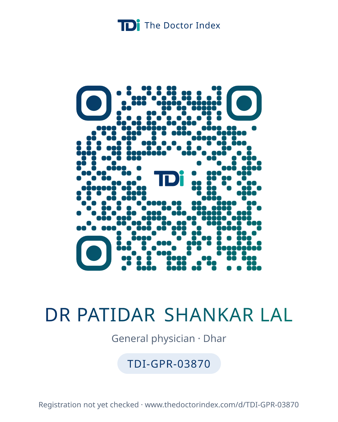 QR card for Dr Patidar Shankar Lal, TDI-GPR-03870