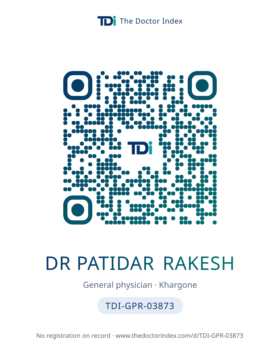 QR card for Dr Patidar Rakesh, TDI-GPR-03873