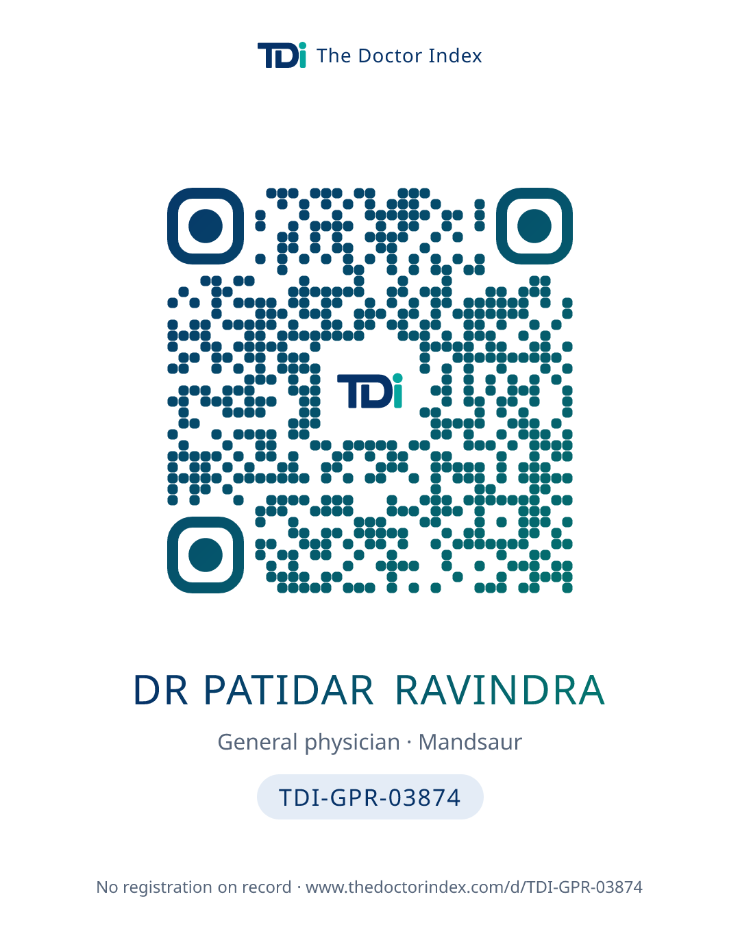 QR card for Dr Patidar Ravindra, TDI-GPR-03874