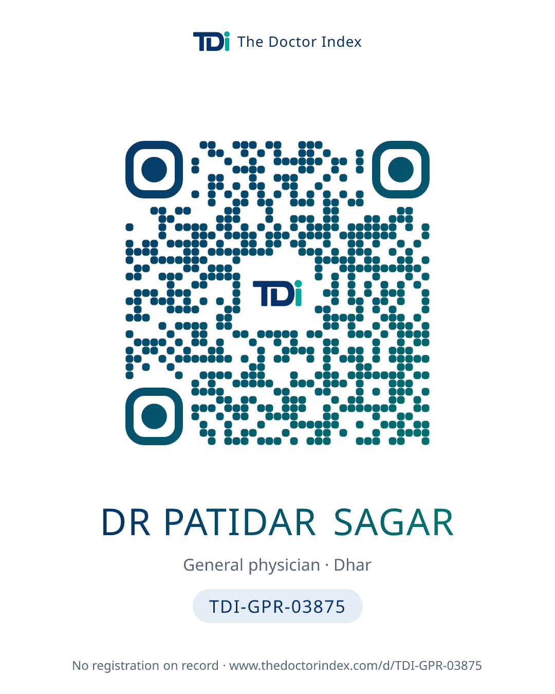 QR card for Dr Patidar Sagar, TDI-GPR-03875