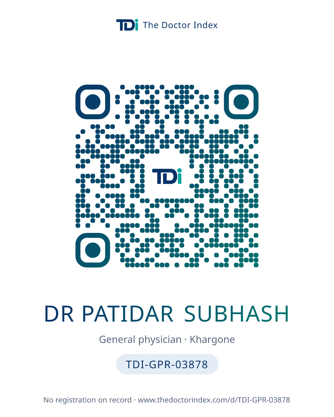 QR card for Dr Patidar Subhash, TDI-GPR-03878