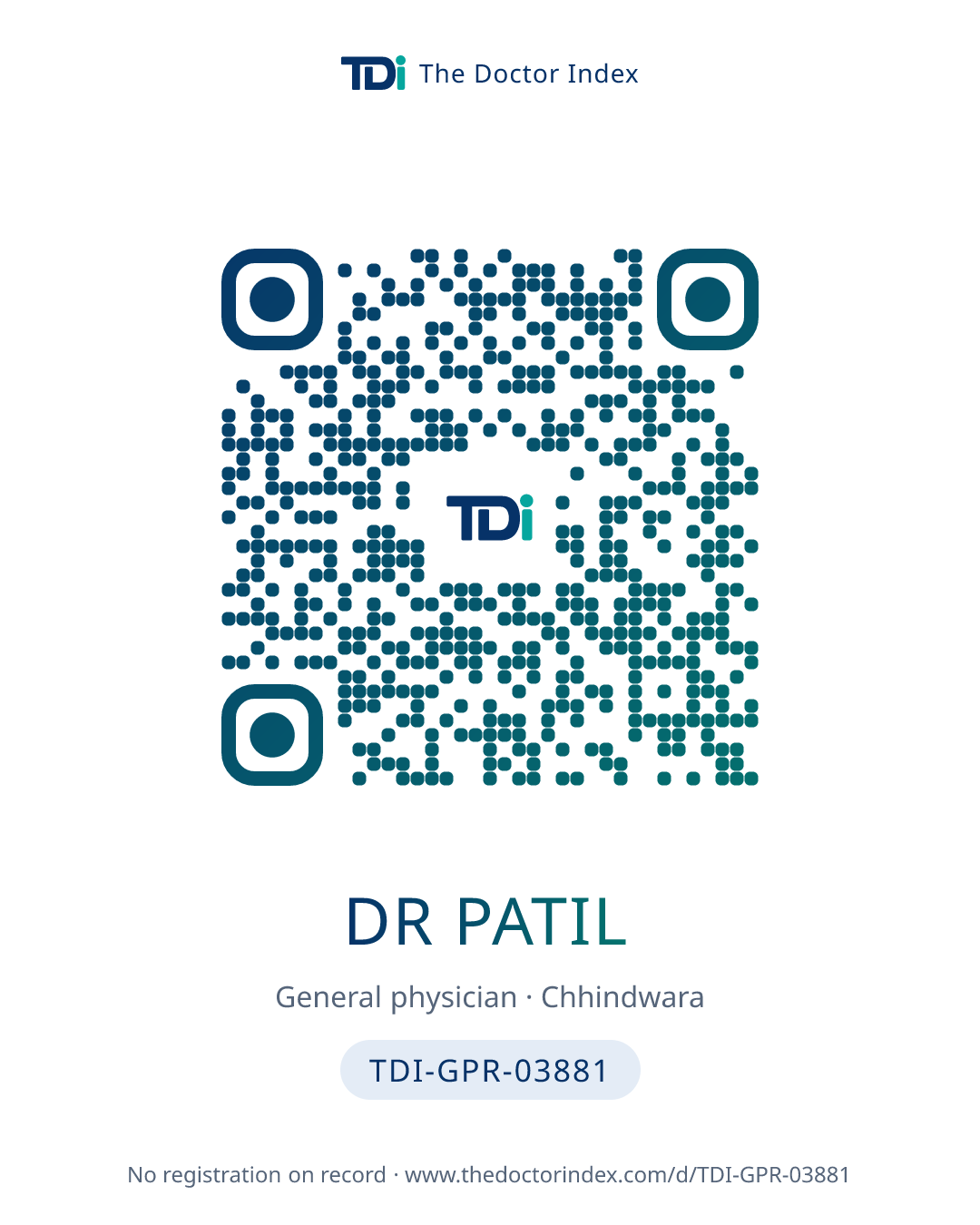 QR card for Dr Patil, TDI-GPR-03881